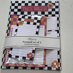 Lady Jayne THIS WEEK Notepad Black White Check Pink Yellow Flowers Teacher Works